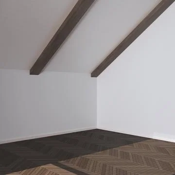 Empty room interior design, open space with parquet floor, dark wooden slop.. Foto stock