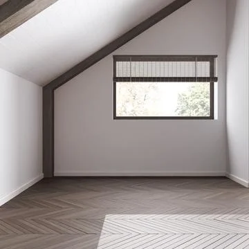 Empty room interior design, open space with parquet floor, dark wooden slop.. Foto stock
