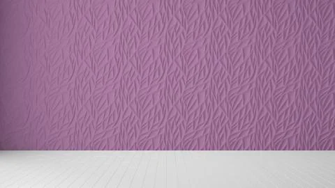 Empty room interior design, purple panel and wooden blank floor, modern archi Stock Illustration