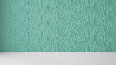 Empty room interior design, turquoise panel and wooden blank floor, modern ar Illustrazione stock