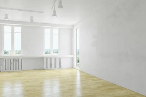 Empty room interior with dirty old wall, 3D Rendering Stock Photos