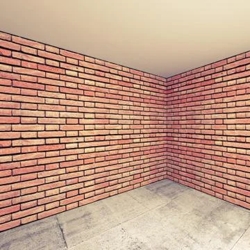 Empty room interior fragment with red brick walls. 3d background Ilustración de archivo