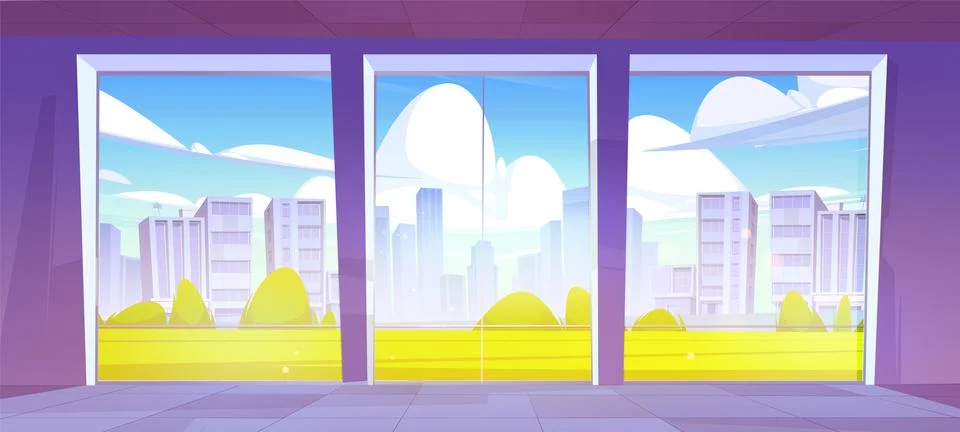 Empty room interior with large windows Stock Illustration