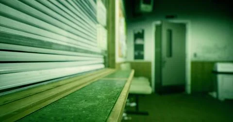 Empty room interior in an old building with a closed shutter and door Stock Illustration