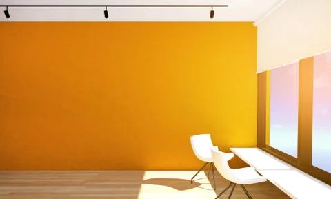 Empty room interior with orange wall and parquet floor Stock Illustration