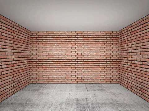 Empty room interior with red brick walls. Front view Ilustración de archivo