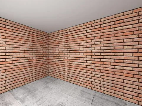 Empty room interior with red brick walls. 3d background Ilustración de archivo