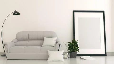 Empty room interior with sofa with frame. 3D rendering Stock Illustration