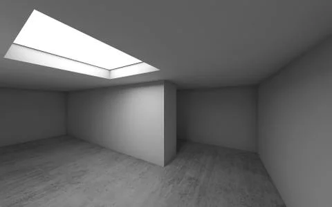 Empty room interior with square ceiling light, 3d Stock Illustration