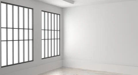 Empty Room Interior White Background. 3d Render Illustration イラスト素材