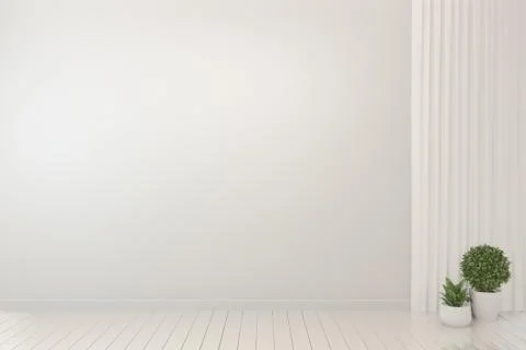 Empty Room Interior White Background and plants. 3d rendering Illustrazione stock