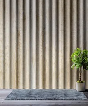 Empty room interior with wooden panel and wooden floor, Illustrazione stock
