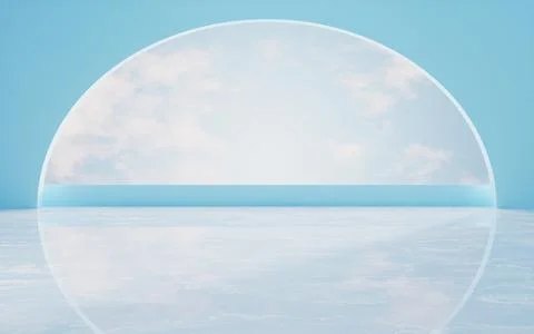 Empty room with large round window, 3d rendering. Ilustración de archivo