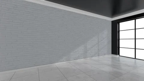 Empty room with large stained glass windows. 3D rendering Illustrazione stock