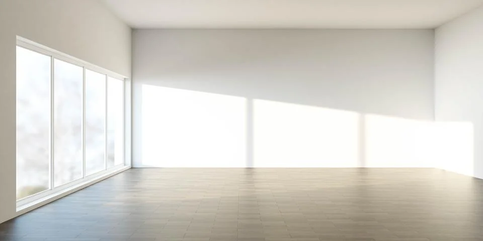Empty Room With Large Windows and Hardwood Floor 3d render illustration Stock Illustration
