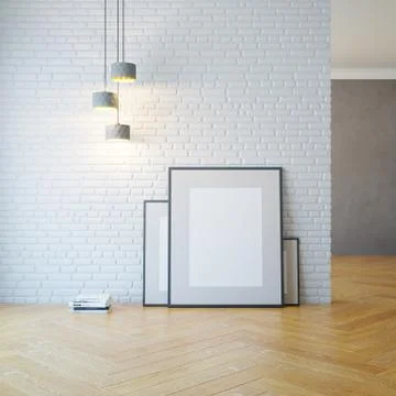 Empty room with light and blank pictures Stock Illustration