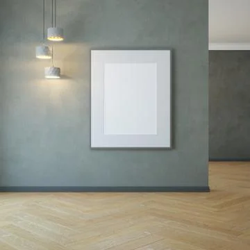 Empty room with light and blank pictures, 3d rendering Stock-Illustration
