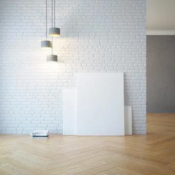 Empty room with light and blank pictures Stock Illustration