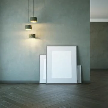 Empty room with light and blank pictures, 3d rendering Stock Illustration