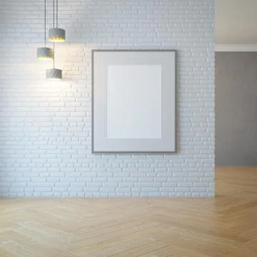 Empty room with light and blank pictures, 3d rendering Stock Illustration