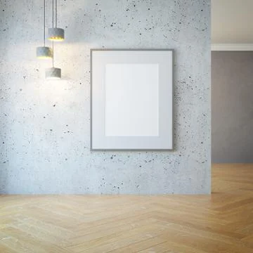 Empty room with light and blank pictures, 3d rendering Illustrazione stock
