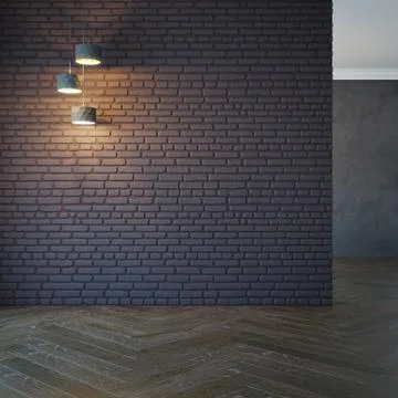 Empty room with light and blank brick wall, 3d rendering Stock Illustration