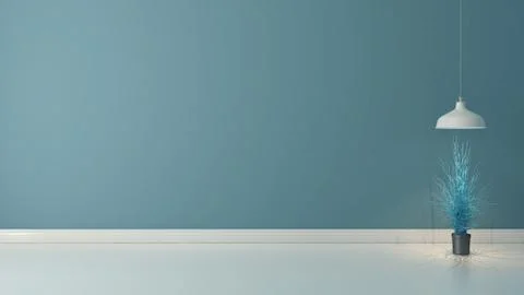 Empty room with light blue wall and white wooden floor 3D rendering Stock Illustration