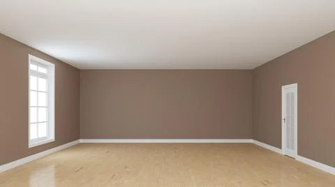 Empty Room with Light Brown Stucco Walls, Light Parquet Floor, White Plinth Stock Illustration