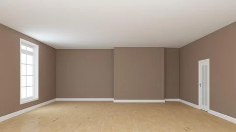 Empty Room with Light Brown Walls, Light Parquet Floor, White Plinth Stock Illustration