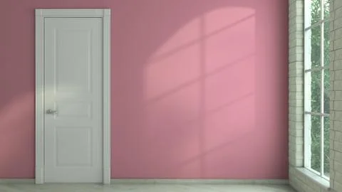 Empty room in light currents with an close door and a place for text on the w Stock Illustration