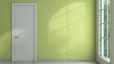 Empty room in light currents with an close door and a place for text on the w Stock Illustration
