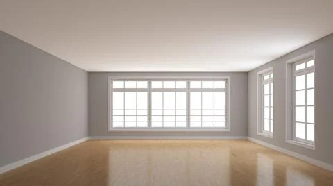 Empty Room with Light Grey Walls, Parquet Flooring, White Plinth Stock Illustration