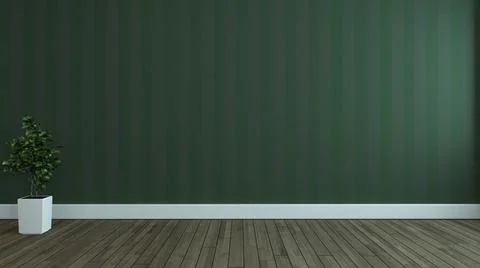 Empty room with Lined green wallpaper wall concept 3d rendering Stock Illustration