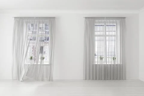 Empty room with long curtains on the windows Stock Illustration