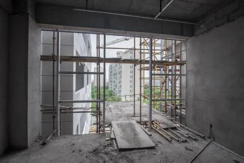 Empty Room Looking Out at Construction Site Stock Photos