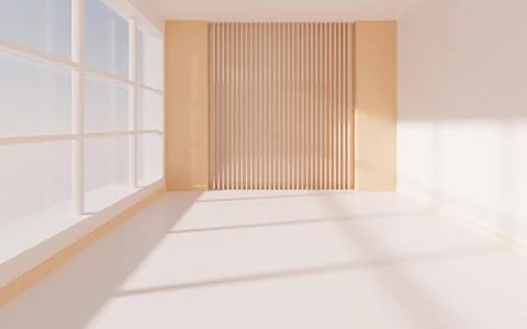 Empty room with louvered background wall, 3d rendering. Stock Illustration