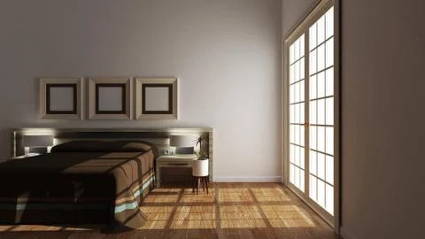 Empty room - modern bed room interior. 3D rendering Stock Illustration