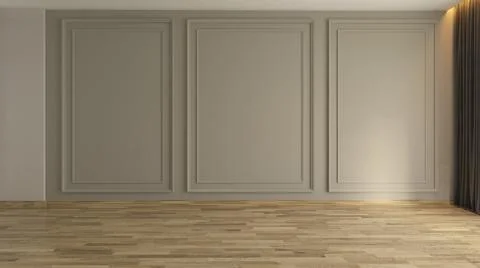 Empty room with Modern classic wall panels and wooden floor 3d rendering Stock Illustration