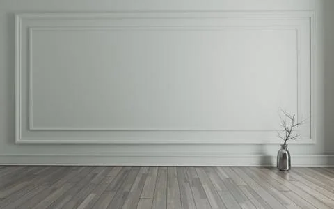Empty room with Modern classic wall panels and wooden floor Stock Photos