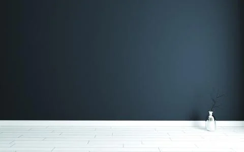 Empty room with Modern dark blue wall and white wooden floor Stock Photos