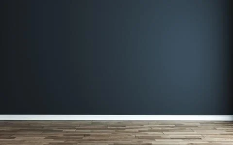 Empty room with Modern dark blue wall and wooden floor Stock Photos