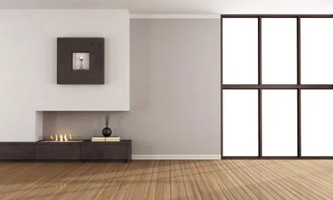 Empty room with modern fireplace Stock Illustration