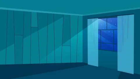 Empty room in moonlight rays flat vector illustration Stock Illustration