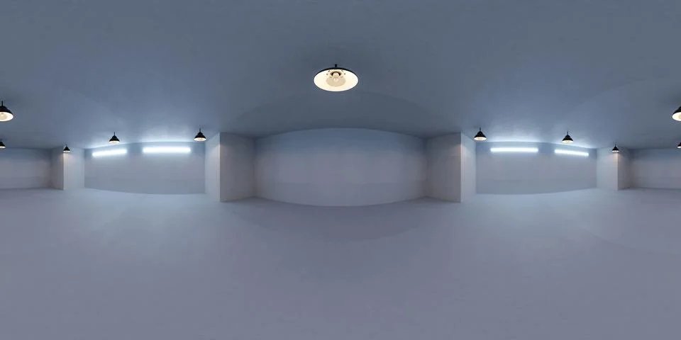Empty room with multiple ceiling lights 360 panorama vr environment map 库存插图