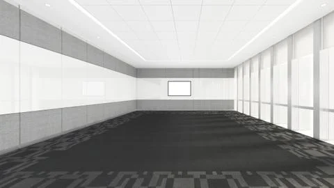 Empty room in office corporate with blank screen, 3d render interior design,  Stockillustratie