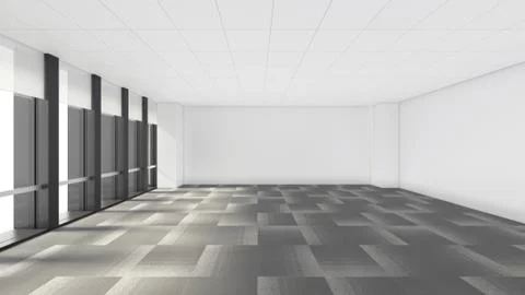 Empty room in office corporate with windows, 3d render interior design, mock  Illustrazione stock