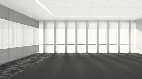 Empty room in office corporate with windows, 3d render interior design, mock  Stock Illustration