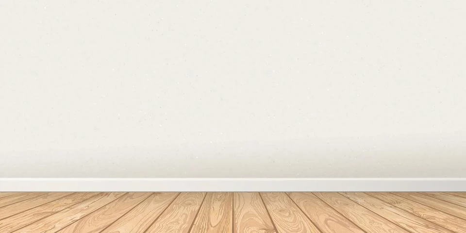 Empty room with old white cement wall and whitewashed wooden floor  graphic.. Stock Illustration