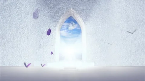 The empty room with opened door to light Stockbeeldmateriaal 240641121