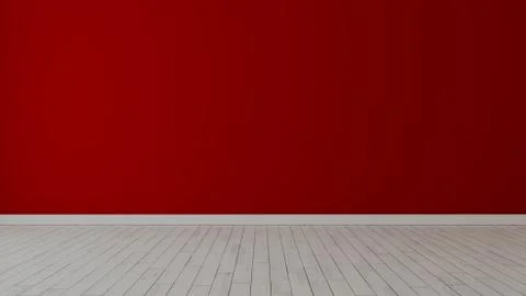 Empty room with painted red wall and white wooden floor realistic 3D renderin Stock Illustration